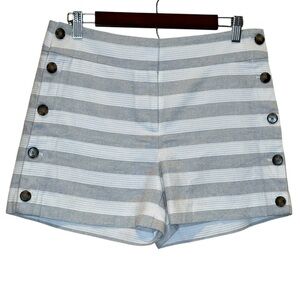 Ann Taylor Loft Women’s Gray And White Striped Chino Side Button Shorts 4
